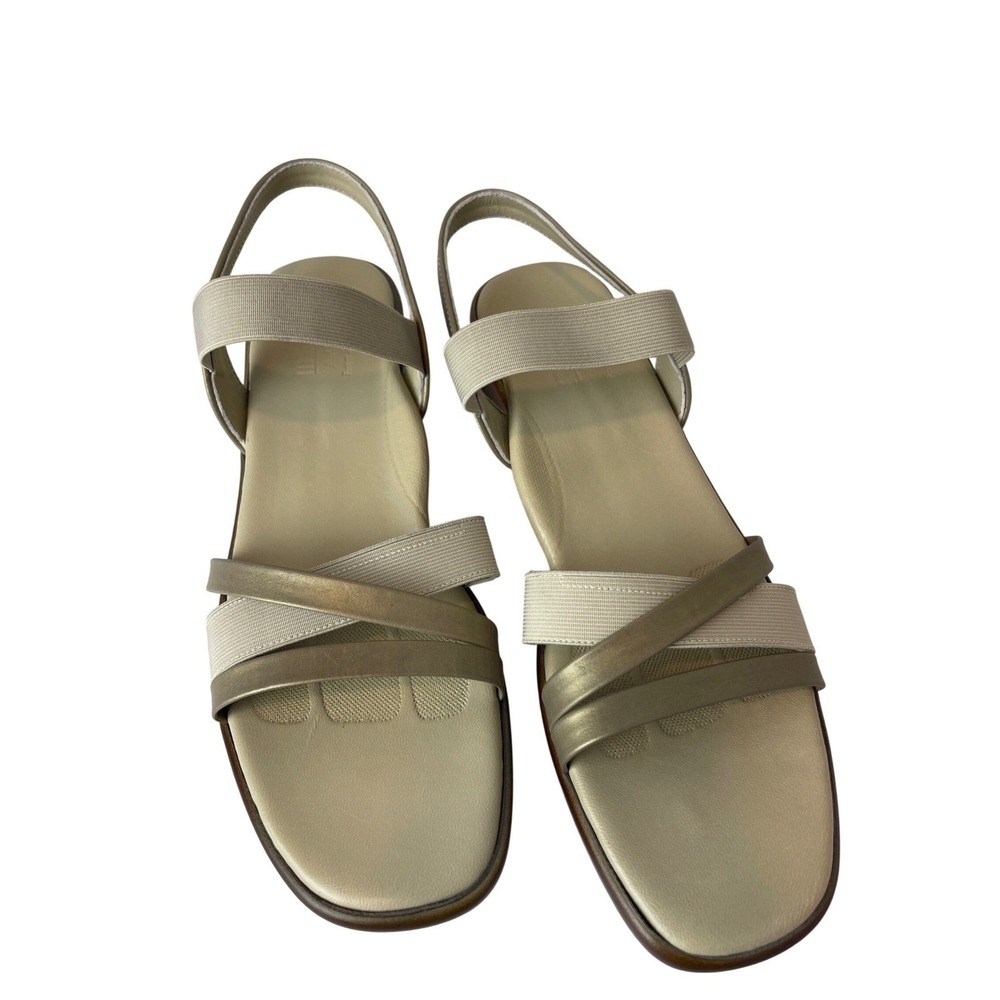 Munro American Women Gold Champagne Metallic Elastic Strap Slingback Sandal 9.5M